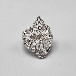 Sterling Silver Filigree Statement Ring Floral PAJ 925 Stamp Size 8 5.4g